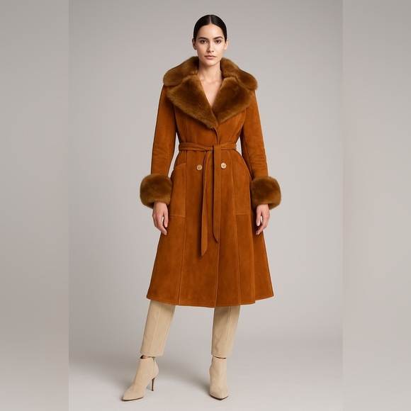Vintage 70s Genuine Suede Leather Shearling Penny Lane Coat Sz8 - Picture 1 of 14